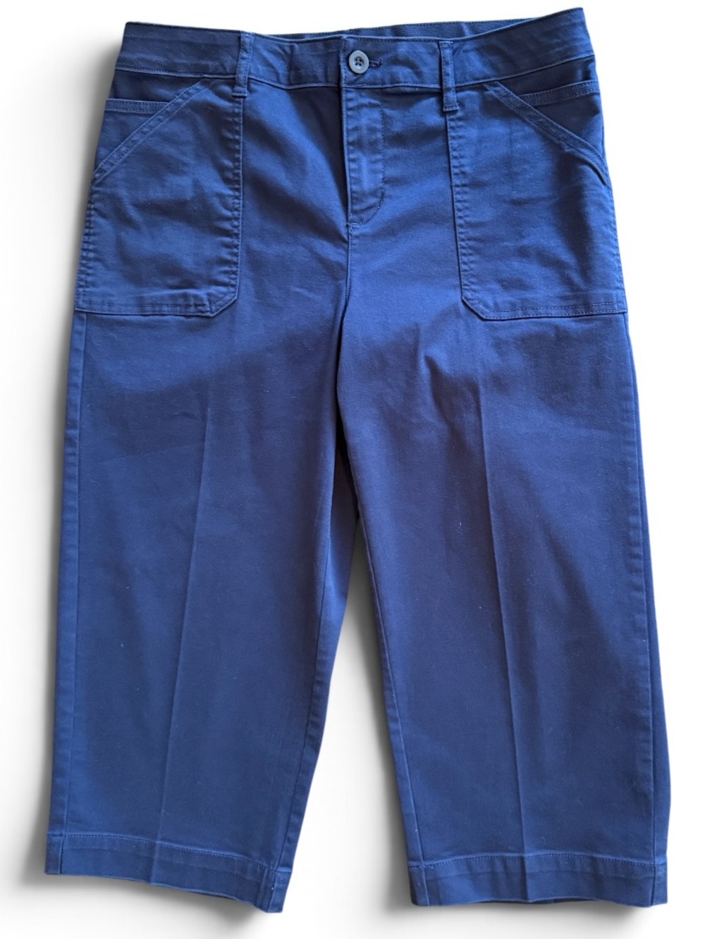 Khakis & Company Navy Blue Capris Front Patch Pockets Button Zip Closure | GUC